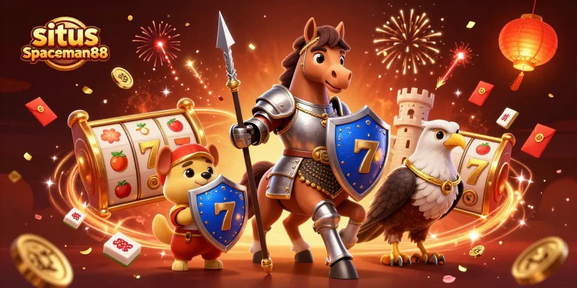 Engage in thrilling gameplay on situs spaceman88 with 3D knights and festive casino symbols.