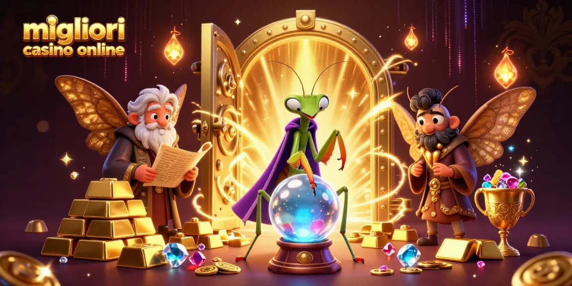Scopri i migliori casino online con una scena vibrante di veggenti e tesori scintillanti.