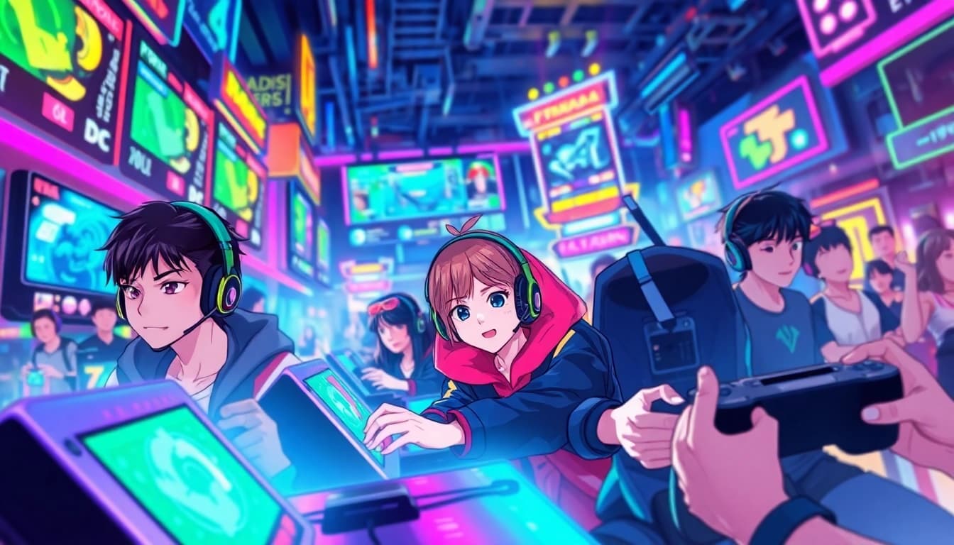 Tampilkan momen menegangkan dari permainan bensu4d game dengan karakter yang beraksi di arena game modern.