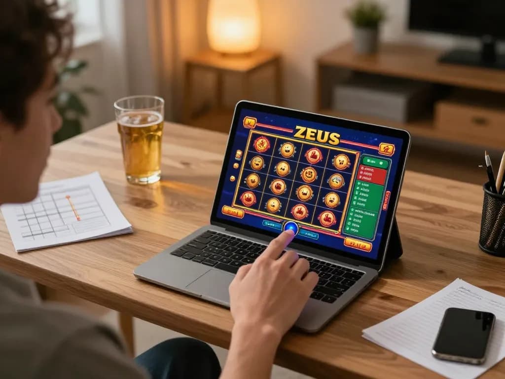 Pemain terlibat memutar permainan slot zeus di tablet, menciptakan suasana permainan yang hidup.
