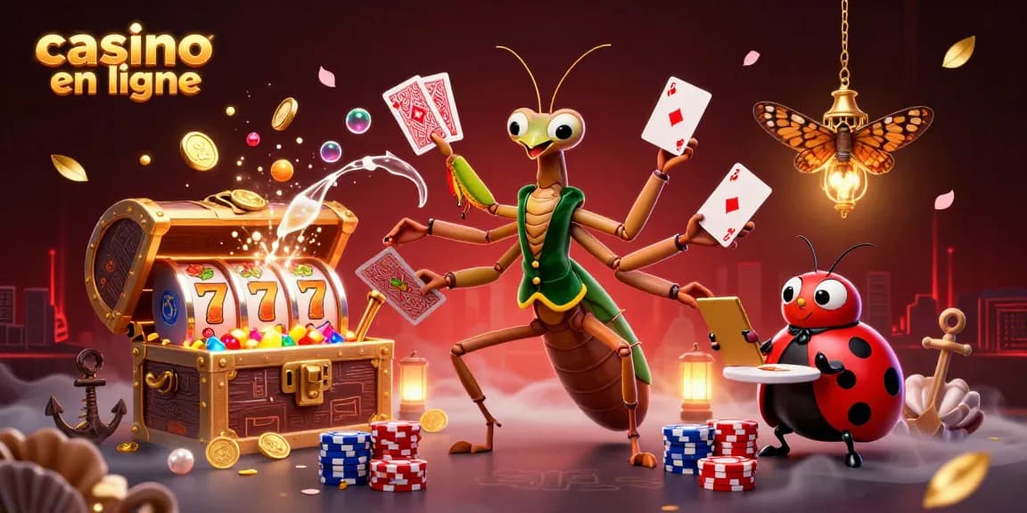 Illustration animée représentant un casino en ligne vibrant, avec des éléments ludiques et une atmosphère festive.