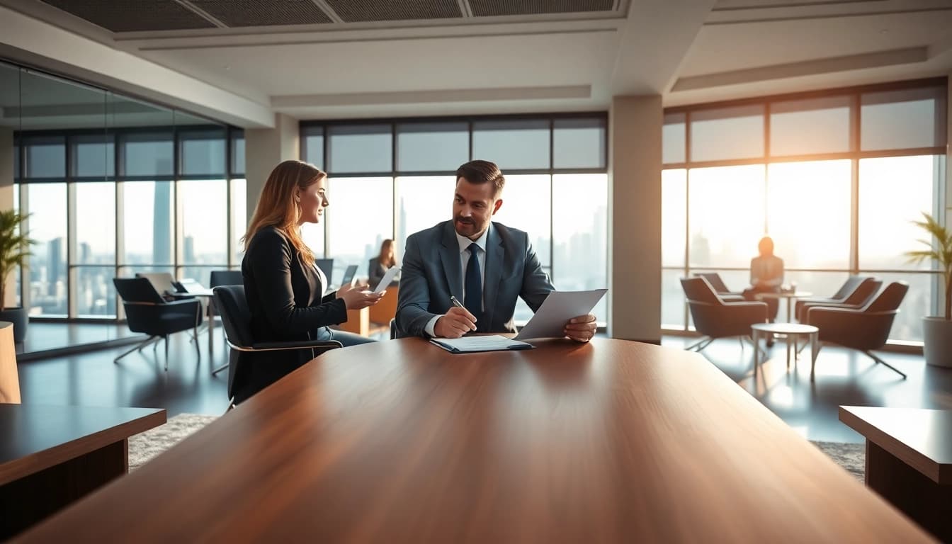 Engaging financial advisor San Antonio consulting with clients in a modern office setting.