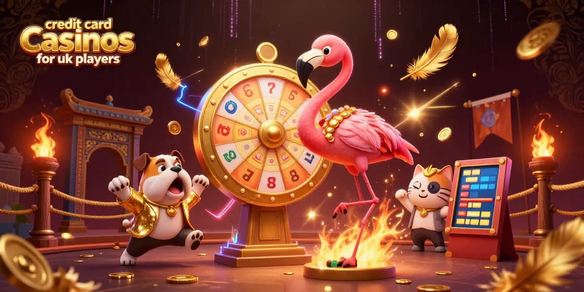 Spin the prize wheel with excitement at credit card casinos for UK players, featuring animated characters.