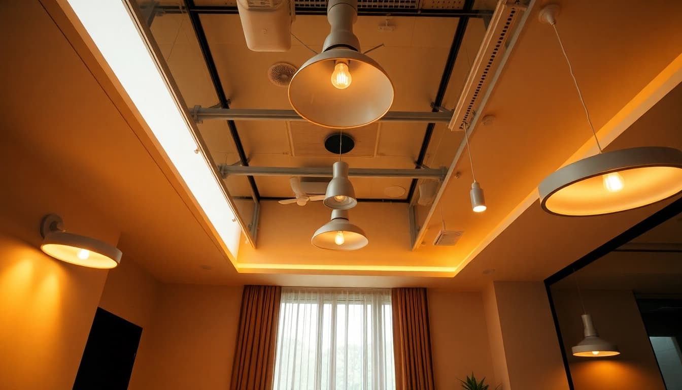 Showcasing innovative lighting solutions with elegant fixtures in a warm and inviting setting.