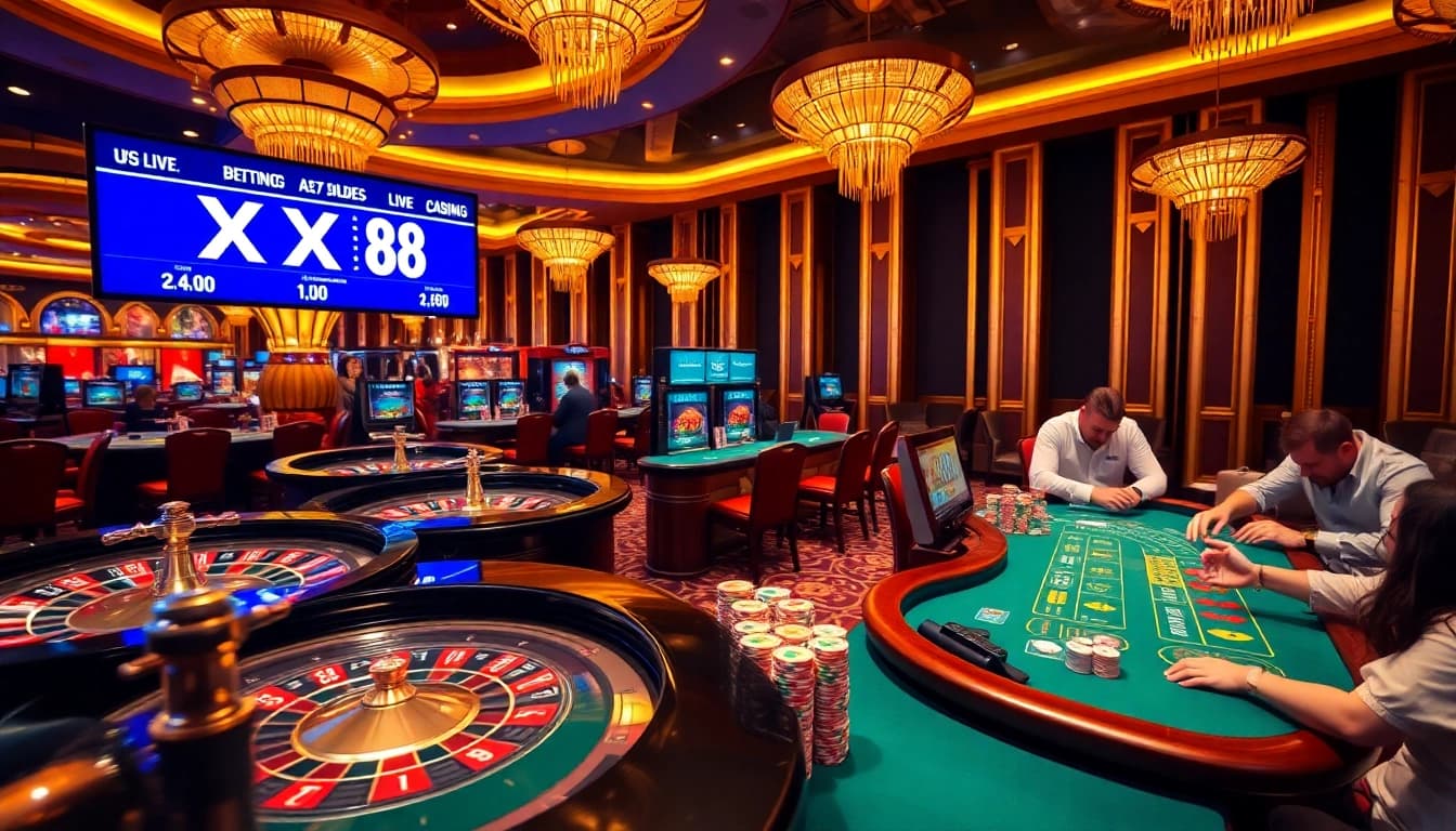 Experience thrilling gameplay at XX88 casino with vibrant poker chips and roulette wheels.