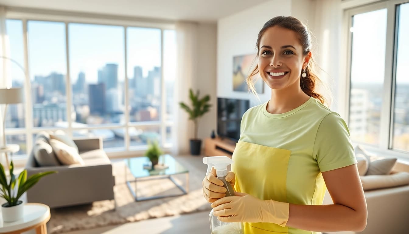 Showcasing cleaning services calgary through a vibrant home setting with eco-friendly cleaning products.