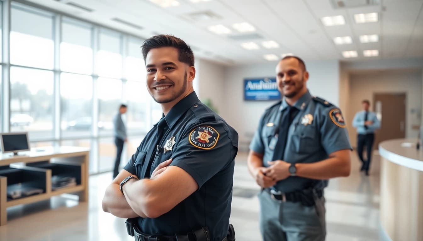 Anaheim inmate search facilitated by a police officer in a welcoming station environment.