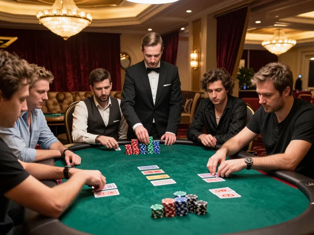 Players engage in high-stakes poker at luxury casino, winstrike69 highlights strategic gameplay.