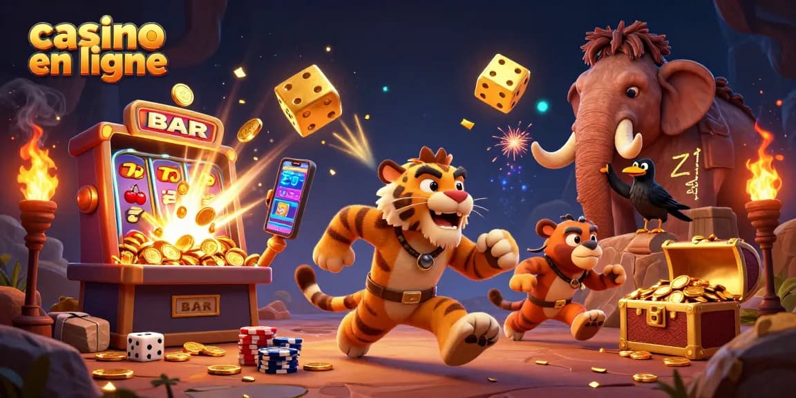 Faites des paris explosifs au casino en ligne avec une scène animée de jeu préhistorique.