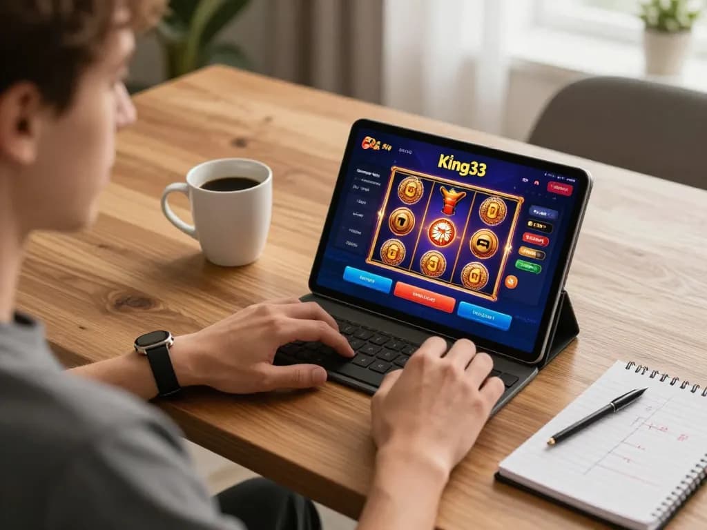 Exciting moments at king33 with dynamic online gaming seen on a tablet, showcasing the thrill of casino betting.