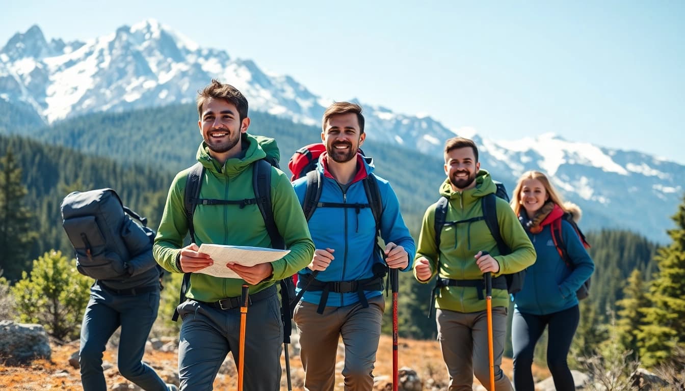 Adventurers on an expedition in stunning nature with scenery at https://wpedition.com/ showcasing camaraderie and exploration.