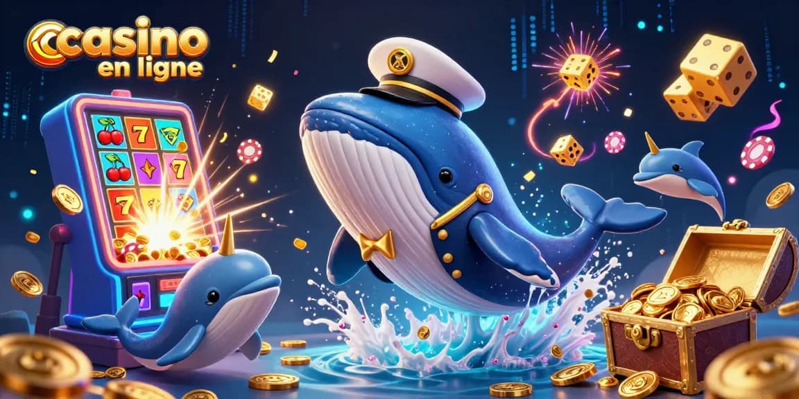 Une scène de casino en ligne animée avec une baleine, un narval et des dauphins parmi les symboles de jeu.