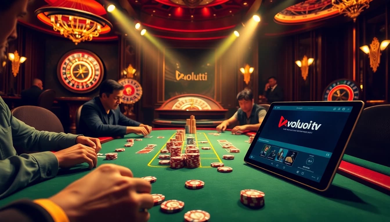 Experience the thrill of online betting on Vaoluoi tv with live poker action and luxurious casino vibes.