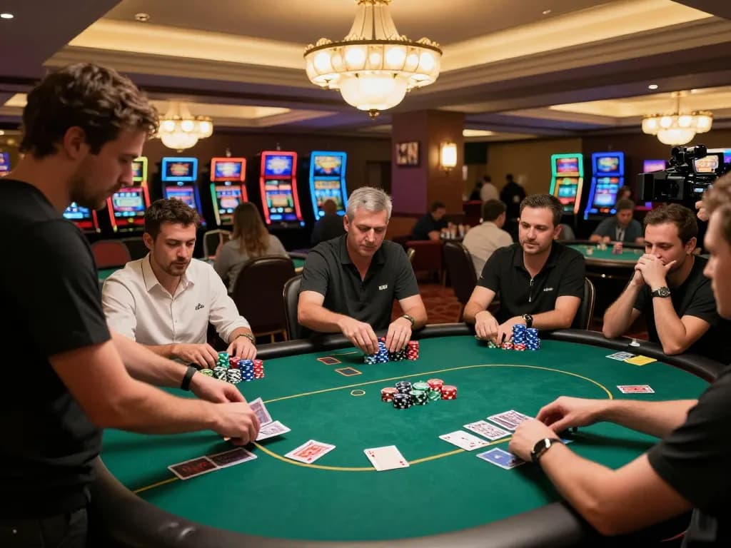 Players engaging in a poker game at 789win casino, showcasing competitive spirit and strategic betting.