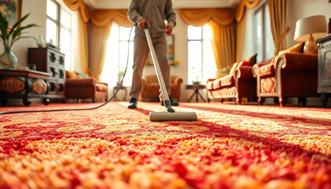 Carpet cleaning Dubai featuring a professional cleaning service transforming vibrant carpets.