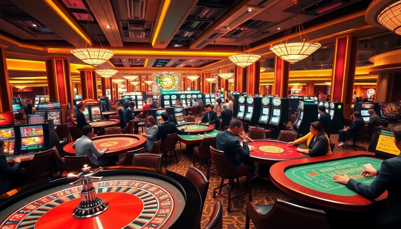 Exciting casino scene at https://hi88.wedding/ showcasing players engaged in roulette and poker.