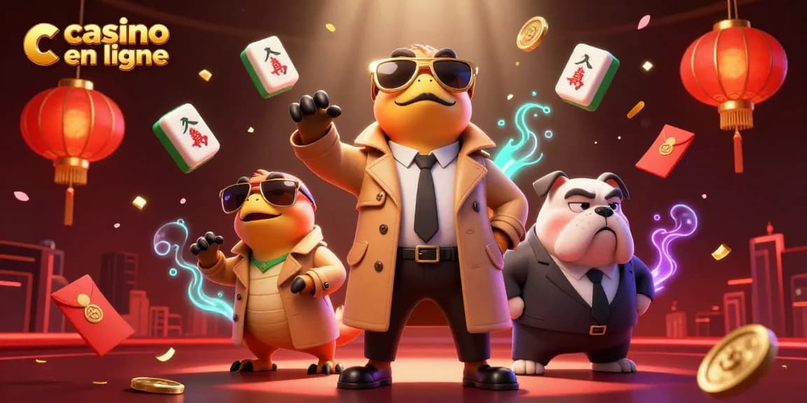 Raptors déguisés entrant dans un casino en ligne avec des éléments de jeu animés.