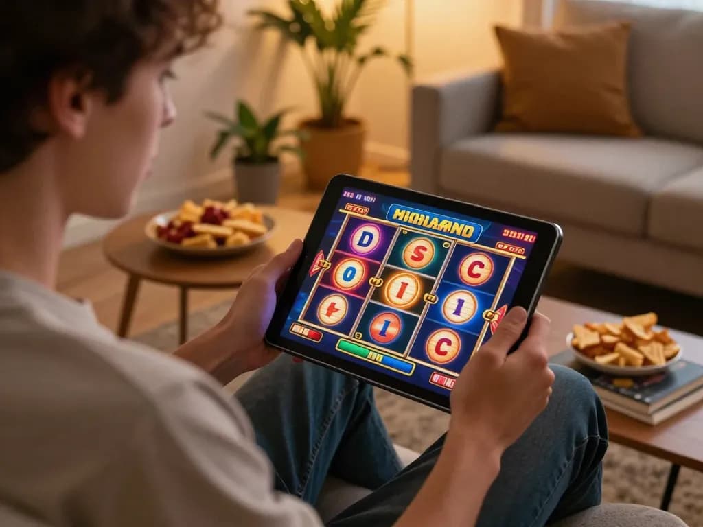 Engaging in immersive slot gameplay on tablet at home with vt888.