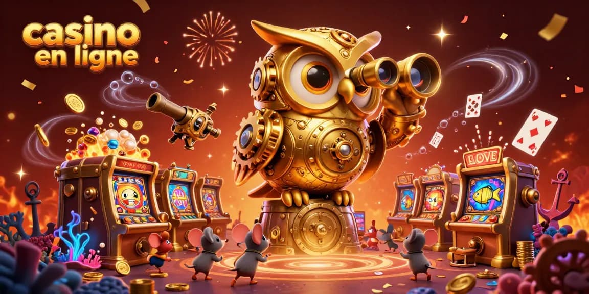 Célébrez des gains au casino en ligne avec une illustration colorée de personnages 3D jouant aux machines à sous.
