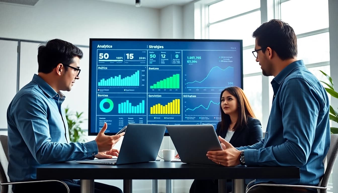 Enhance your Clearwater FL SEO strategy with a focused marketing team strategizing over analytics.