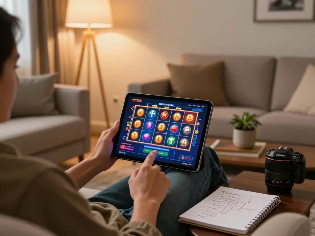 Experience exciting gameplay with nhà cái 5699 using a tablet in a cozy home setting.