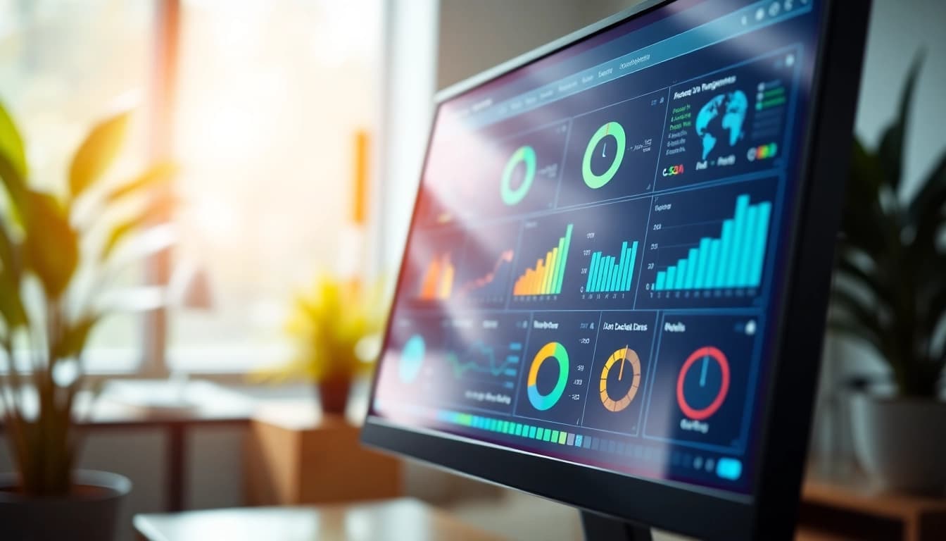 Ai Tool Navigator interface showcasing diverse AI tools and data insights in a modern office.