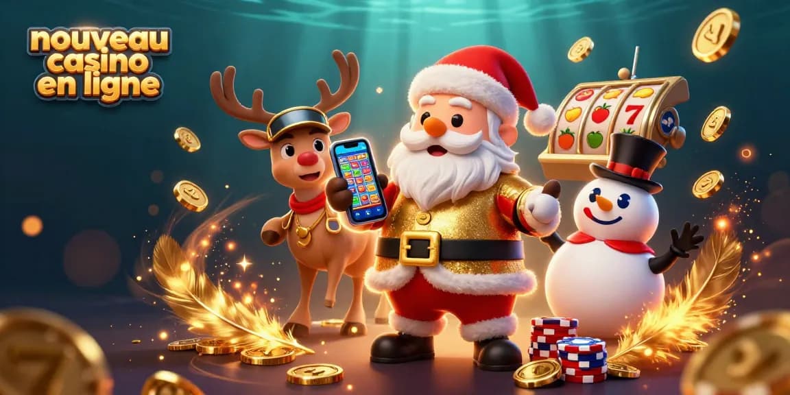 Découvrez le nouveau casino en ligne avec le Père Noël et ses amis dans une scène festive et dynamique.