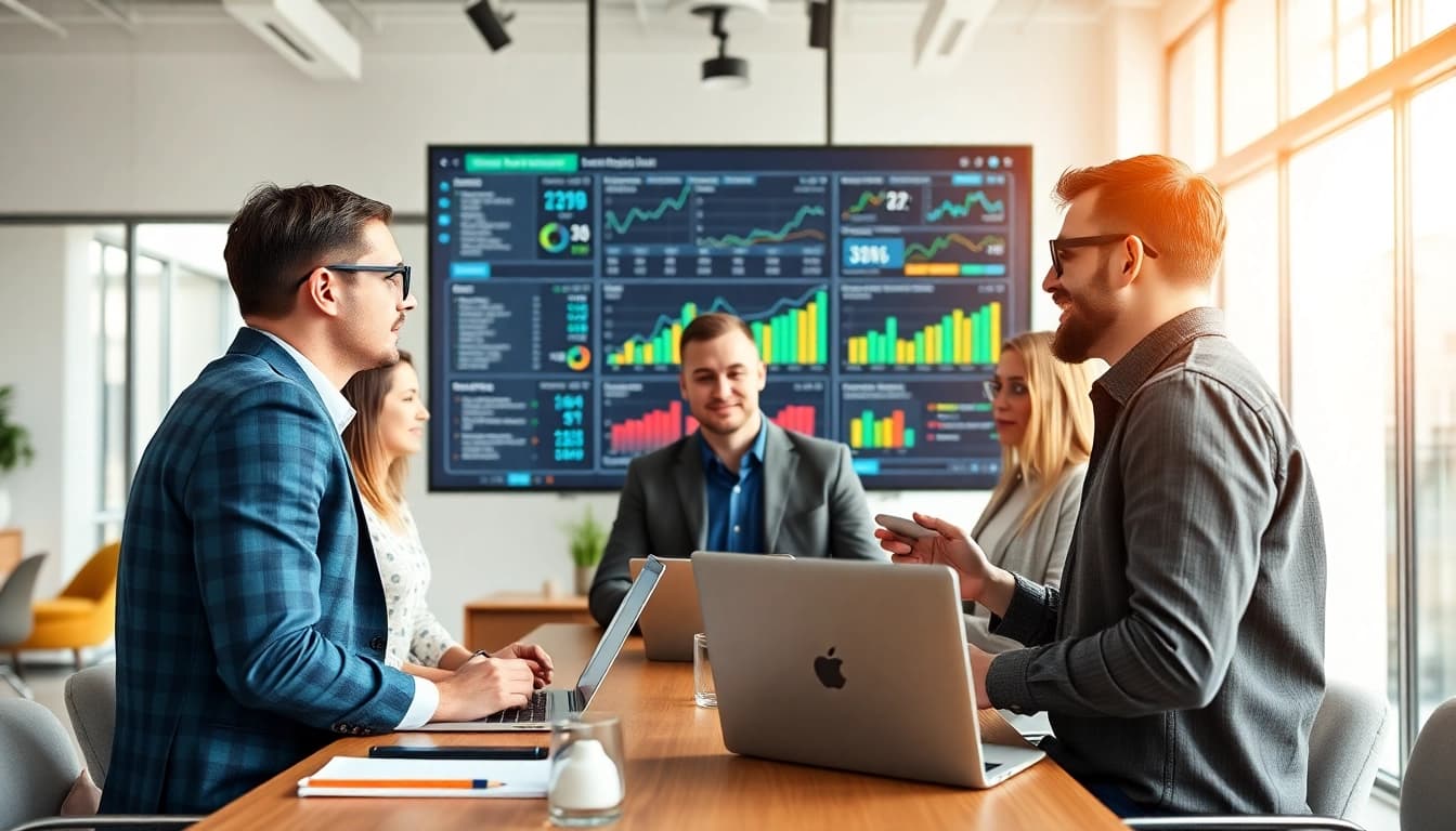 Erfolgreiches linkbuilding Strategien besprechen in einem modernen Büro mit digitalem Marketingteam.