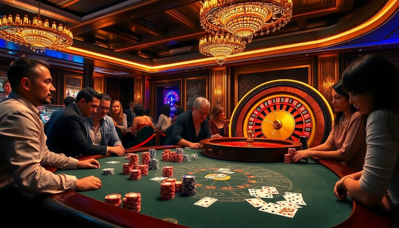 Engaging in high-stakes games at https://topclub.space/, showcasing vibrant casino ambiance and captivating action.