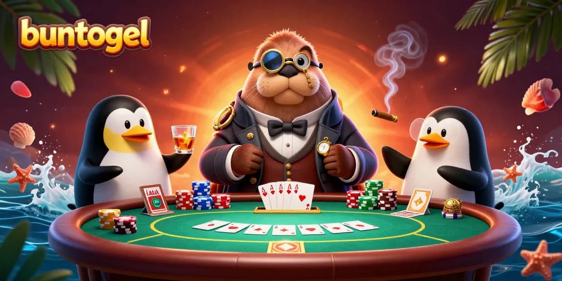Bermain togel secara seru di Buntogel, menampilkan karakter lucu dalam suasana kasino.