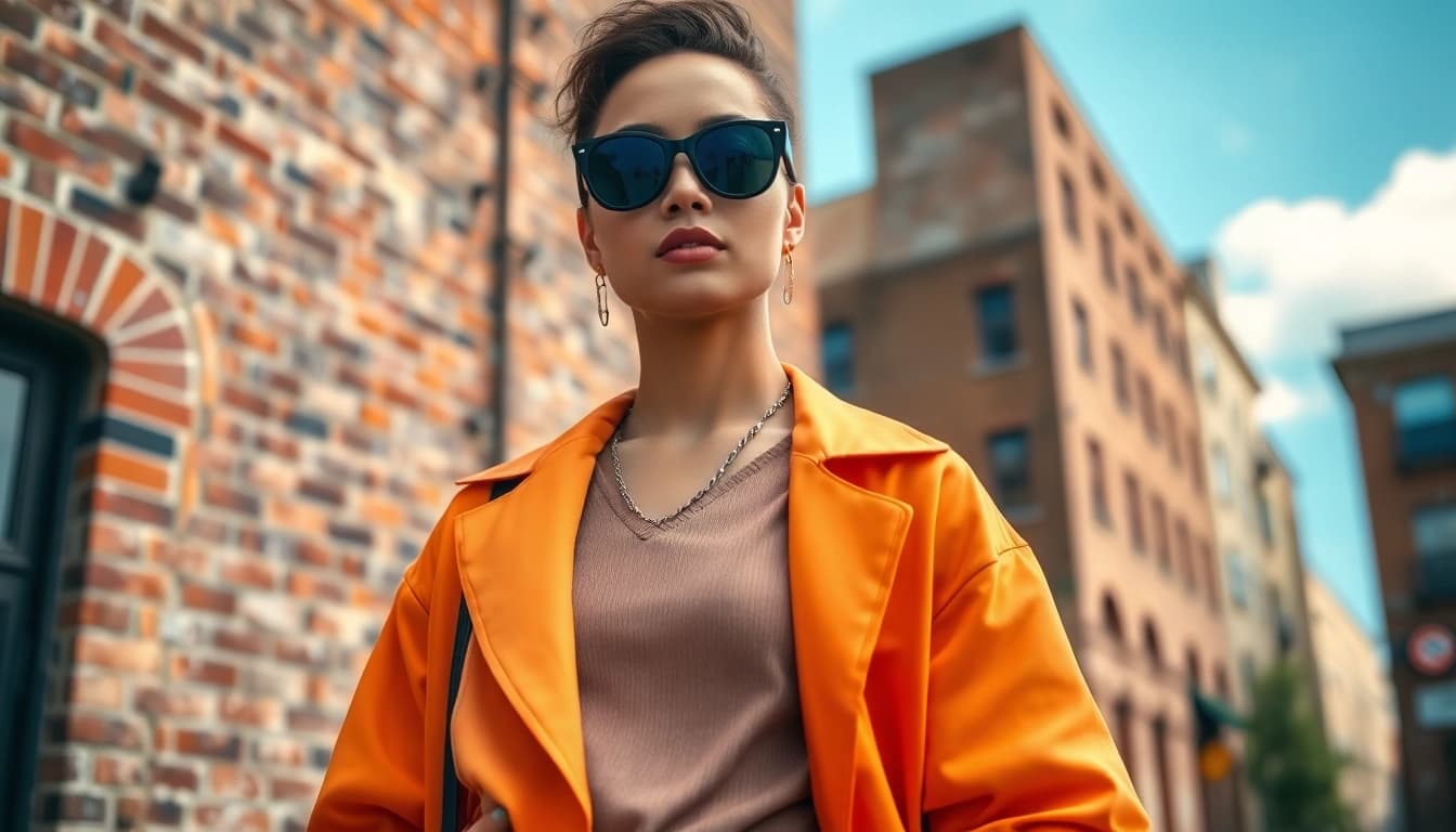 Model wearing trendy Fashion and Apparel against an urban backdrop, showcasing style and flair.