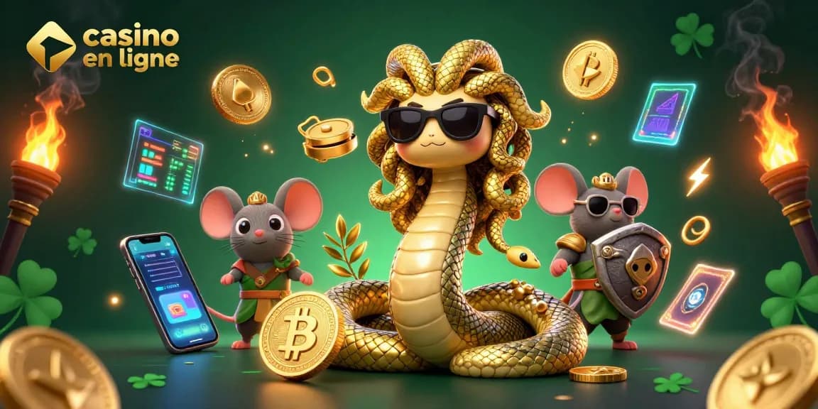 Jouez au casino en ligne avec Medusa, une souris guerrière et des éléments crypto fascinants.