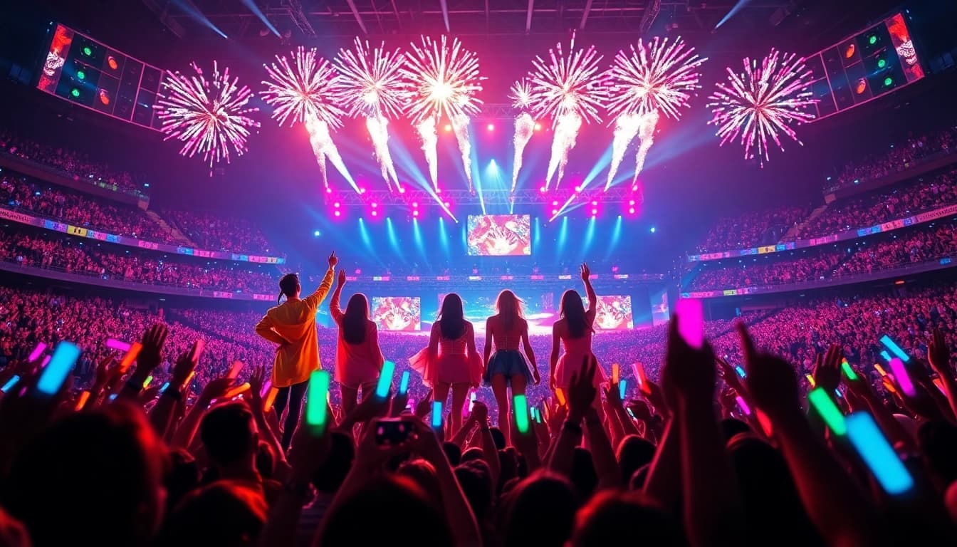 Exciting Blackpink news from a live concert with dynamic visuals and enthusiastic fans.