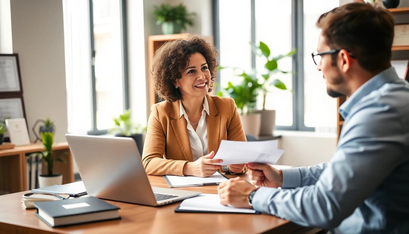 Engaging consultation with a professional at https://www.norcrosslawfirm.com in a welcoming office.