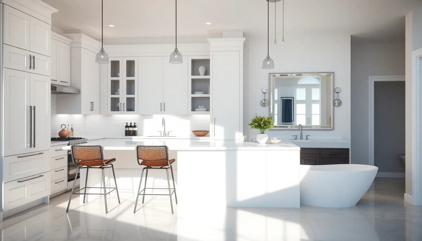 Showcasing a kitchen and bathroom remodel with modern finishes and stylish design elements.