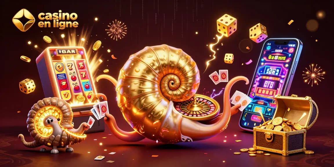 Plongée dans un univers de casino en ligne avec un nautilus géant et des trésors lumineux.