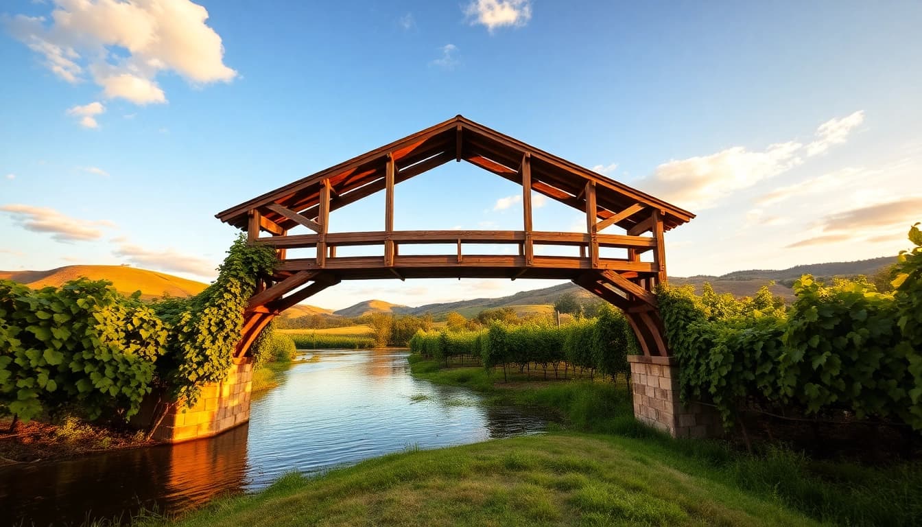 View of Clarksburg, CA with lush vineyards and the Sacramento River in a scenic landscape.