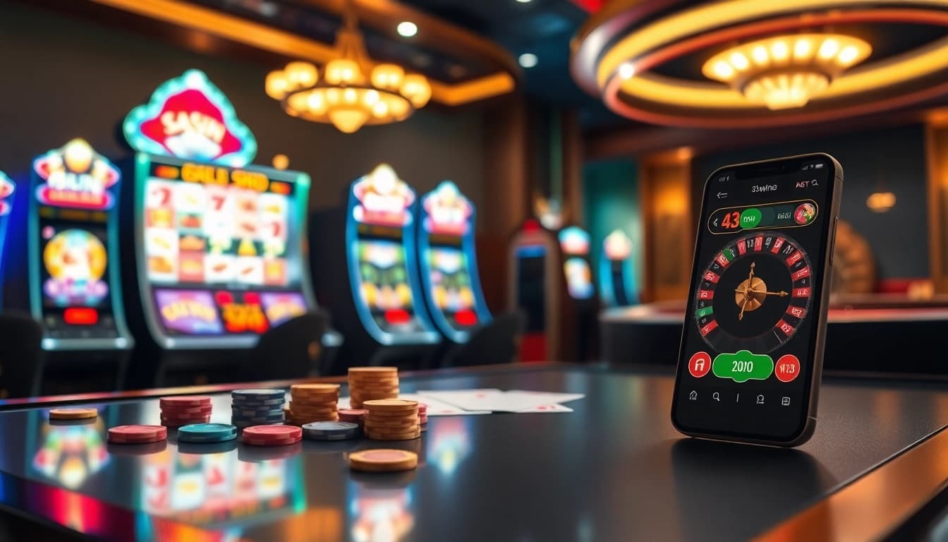 Experience the thrill of tải game 33win at a vibrant casino table filled with chips and cards.