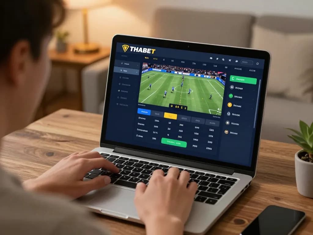 Engaging in a strategic sports betting session on THABET's platform while analyzing live odds.