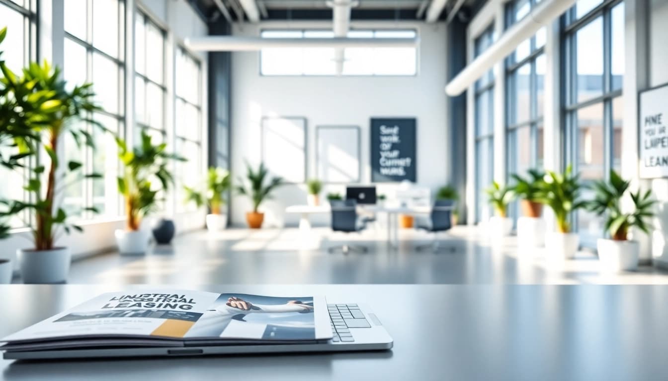 Engage with industrial leasing opportunities in a vibrant office environment showcasing modern design.