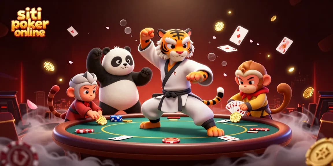 Giocando a siti poker online, un tigre maestro e un panda sono immersi nella strategia.