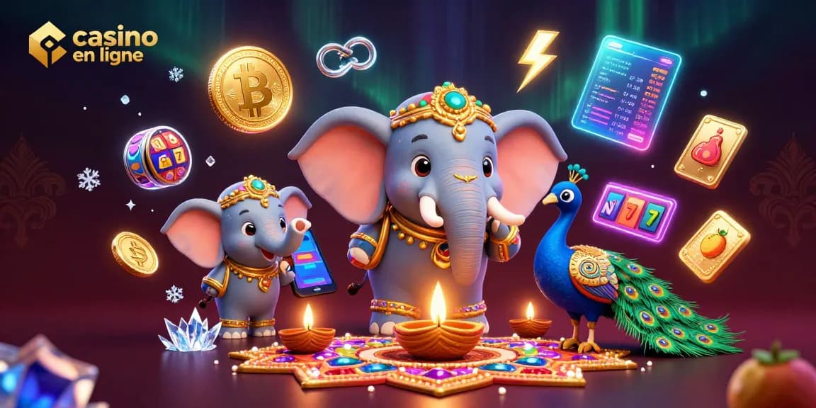 Illustrez-vous au casino en ligne avec un éléphant thématique et des éléments de jeu captivants.