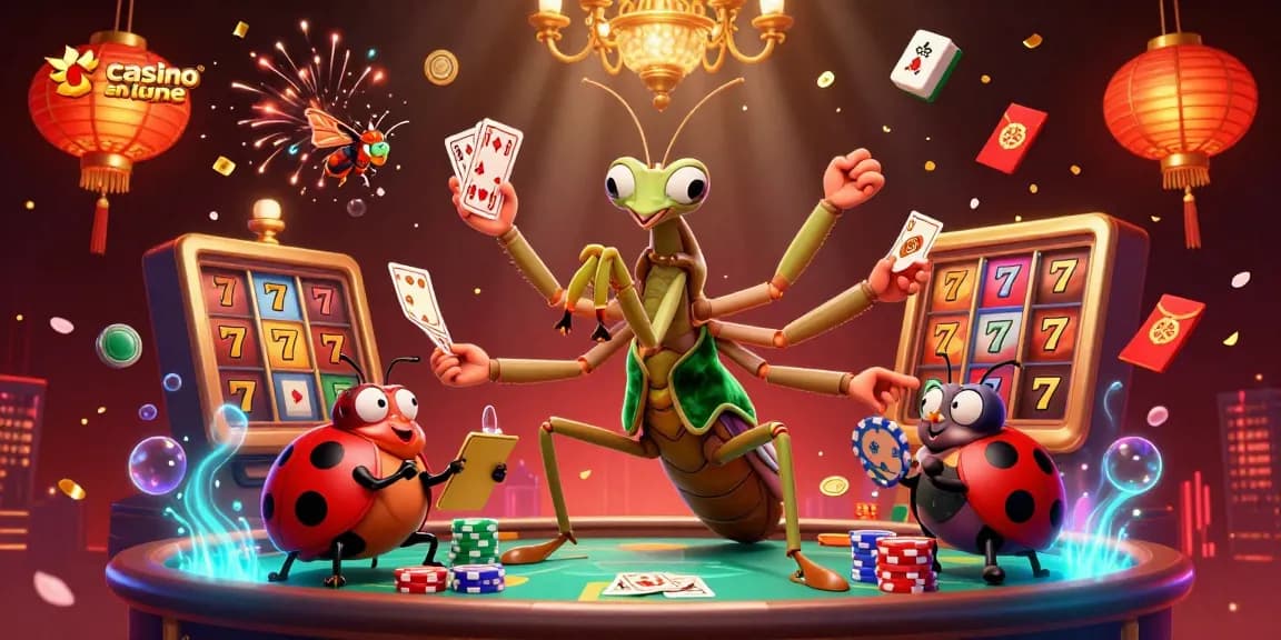 Jouer casino en ligne avec un caméléon géant à la tête de tables de jeux.