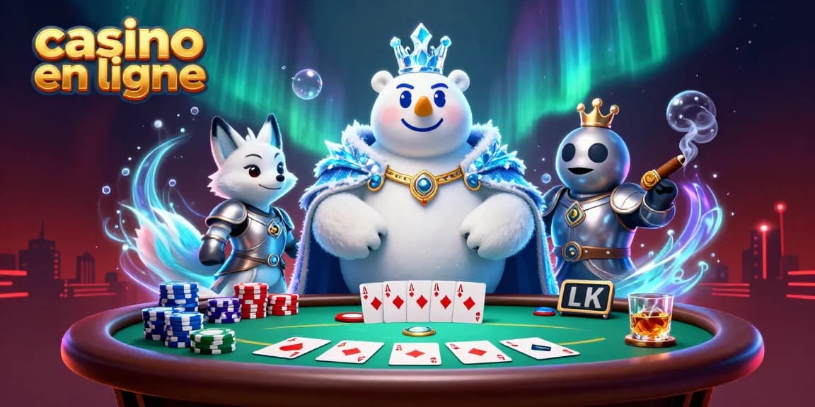 Jouez au casino en ligne avec un ours polaire et un renard dans une scène de jeu dynamique.