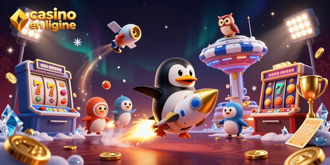 Rejoignez notre aventure de casino en ligne avec un pingouin d'or et une station spatiale ludique