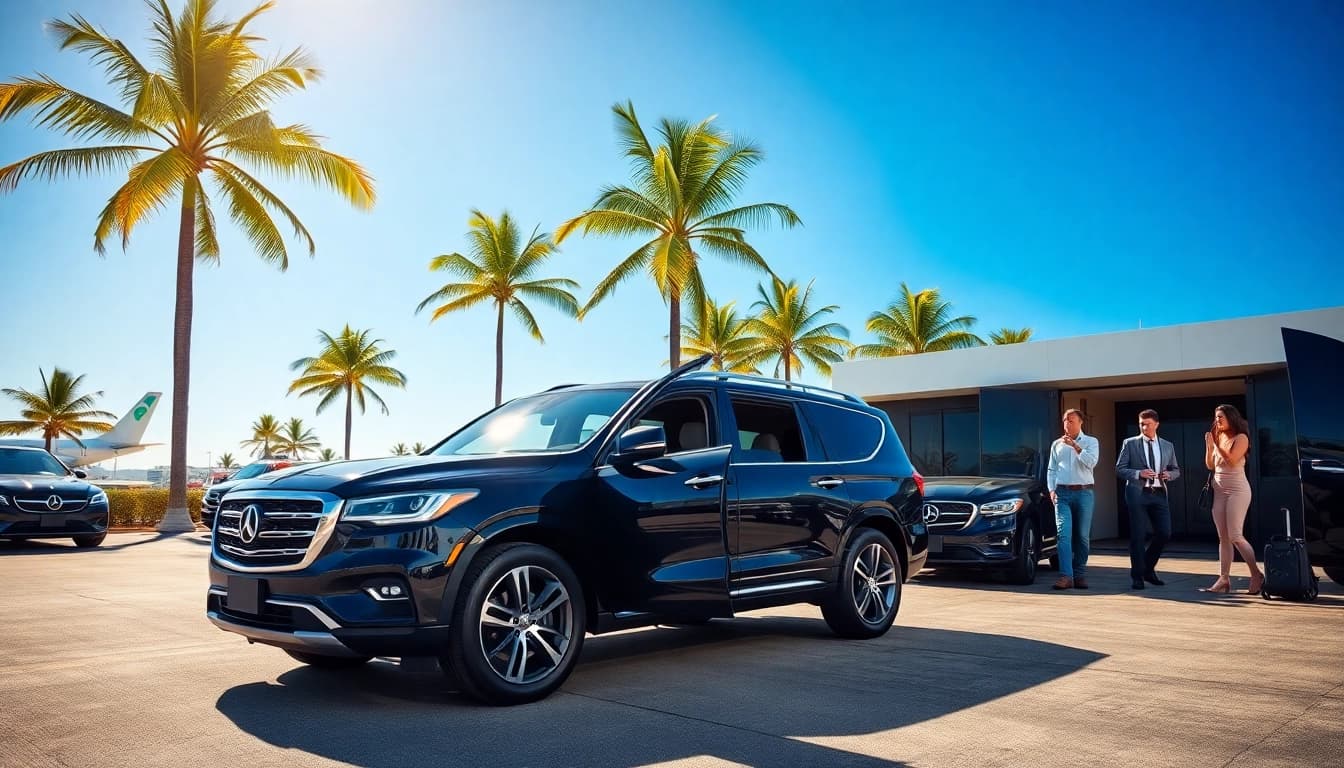 Cabo airport transportation featuring luxury vehicles and a friendly atmosphere.