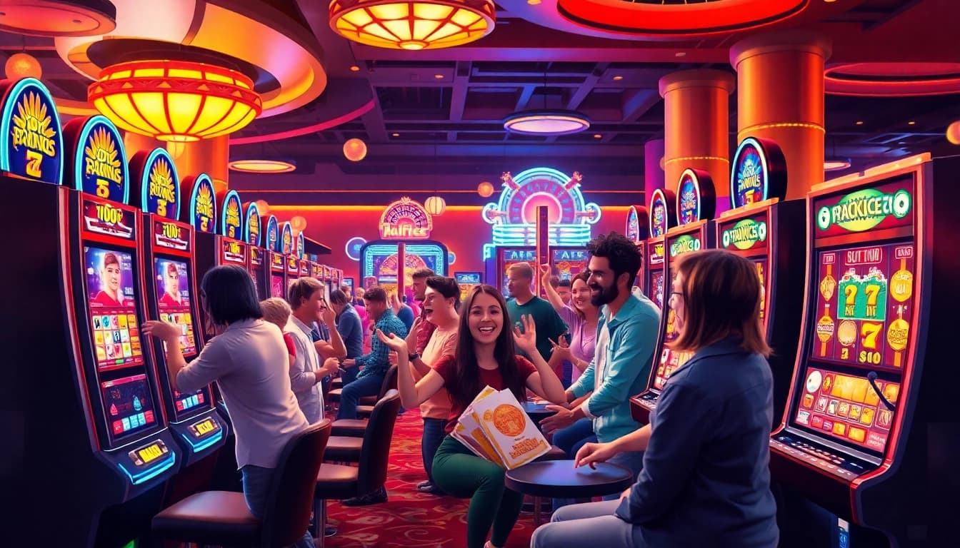 Players engaging with a variety of pragmatic slot machines in a luxurious casino atmosphere.