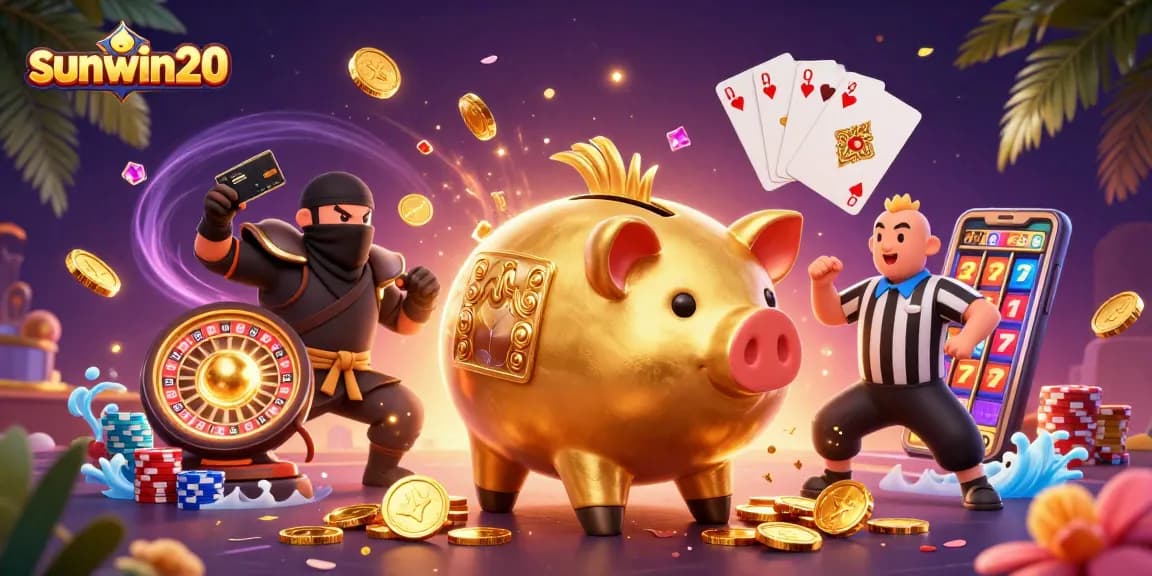 Experience the excitement of sunwin20 with a dynamic cartoon illustration of casino games in action.