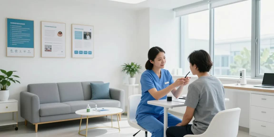 Hair transplant turkey price consultation in a modern healthcare facility with a compassionate doctor discussing patient care.