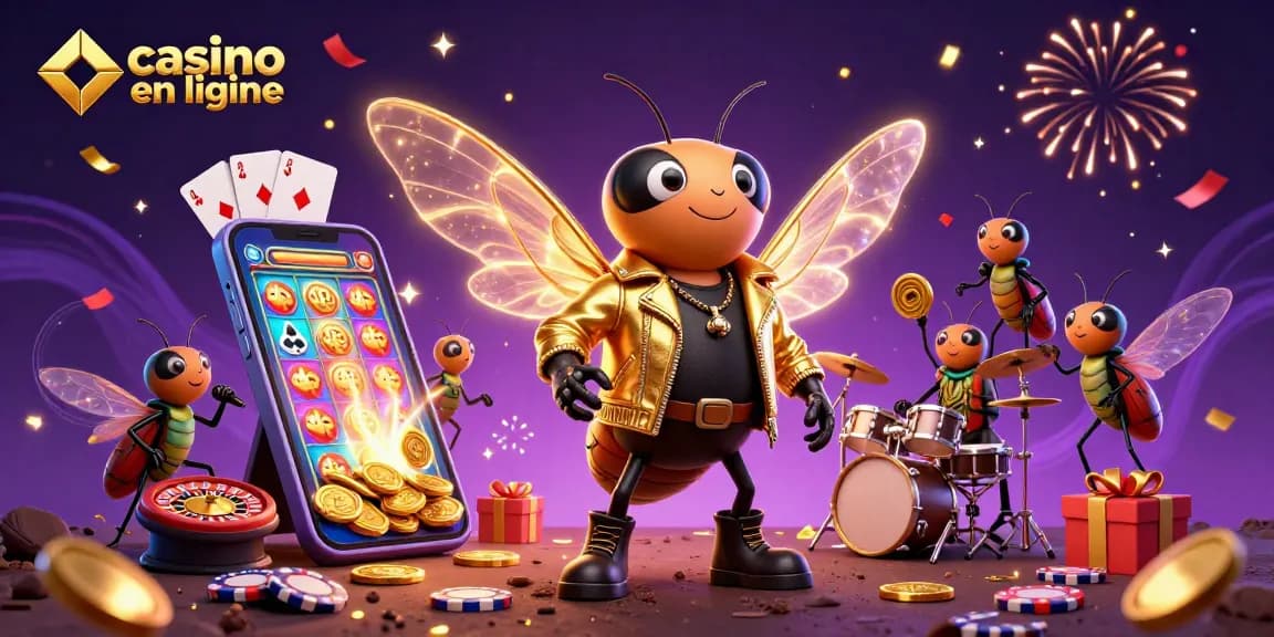 Vibrez avec le rock star de casino en ligne et ses jeux passionnants entourés de pièces dorées.